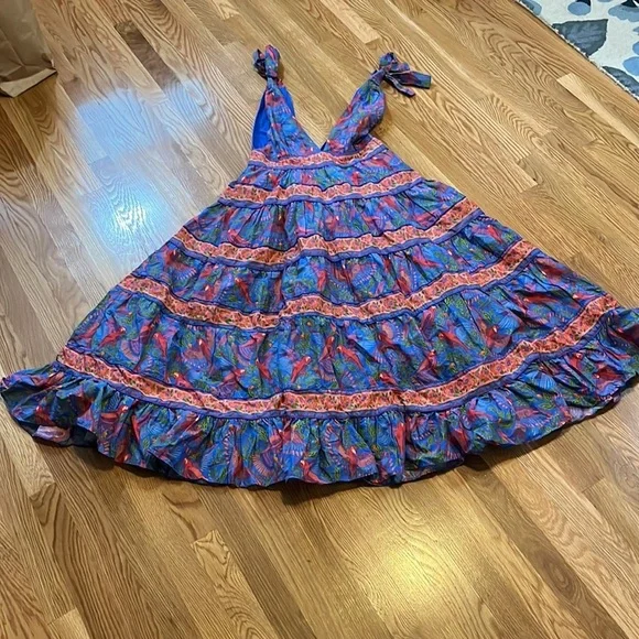 Farm Rio Size Small Blue Macaw Flight Midi Dress Tiered Size Medium NWT - Picture 7 of 16